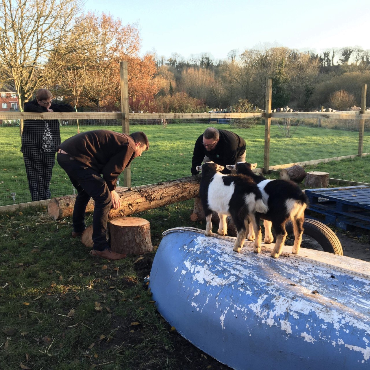 Adam and Alex deliver and arrange the logs ahead of opening.